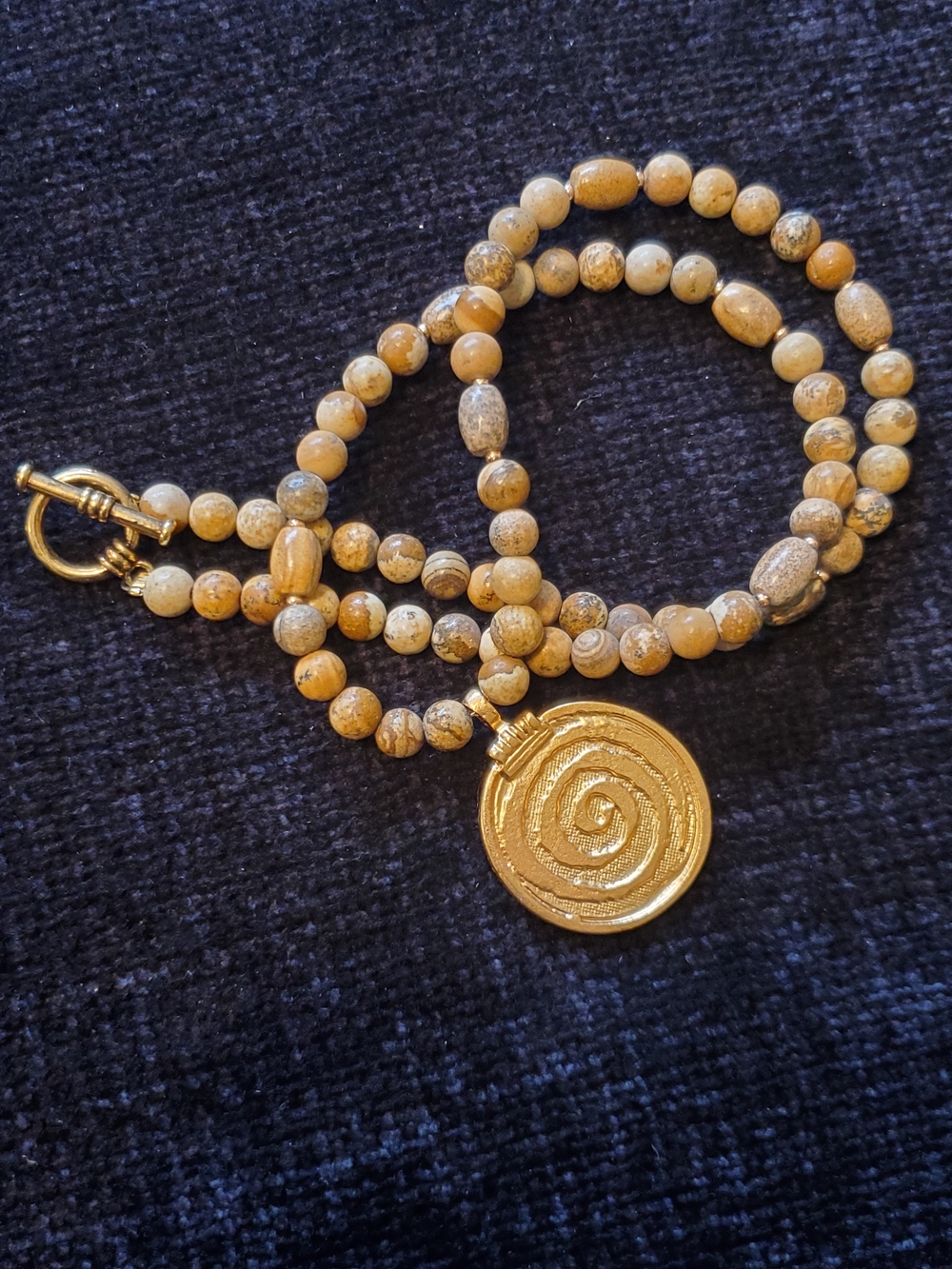 Gold Spiral Pendant Jasper Bead Necklace - Women Jewelry